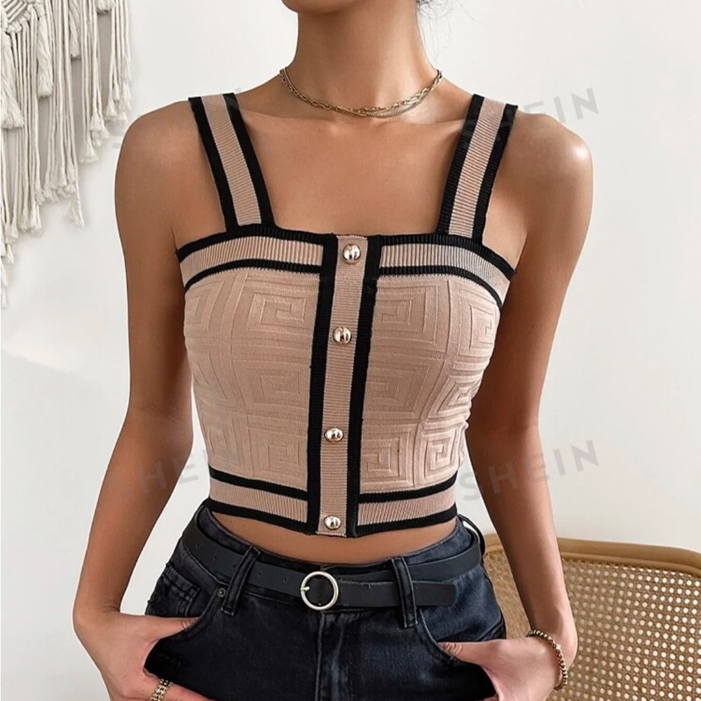 Small Mocha Brown and Black Knitted Sleeveless Cardigan Edge Trim Front Pockets - Picture 6 of 6